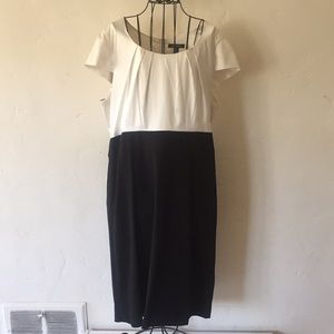 Cream and black dress with cap sleeves